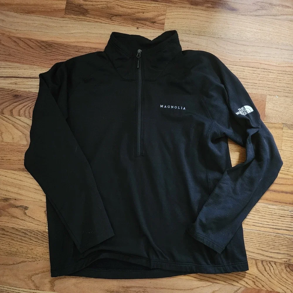 Mens XL North Face Black Magnolia Farms Logo Jacket Mountain Peaks Half Zip